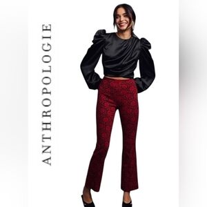 Maeve Black Top with Red Floral Boot-Cut Pants